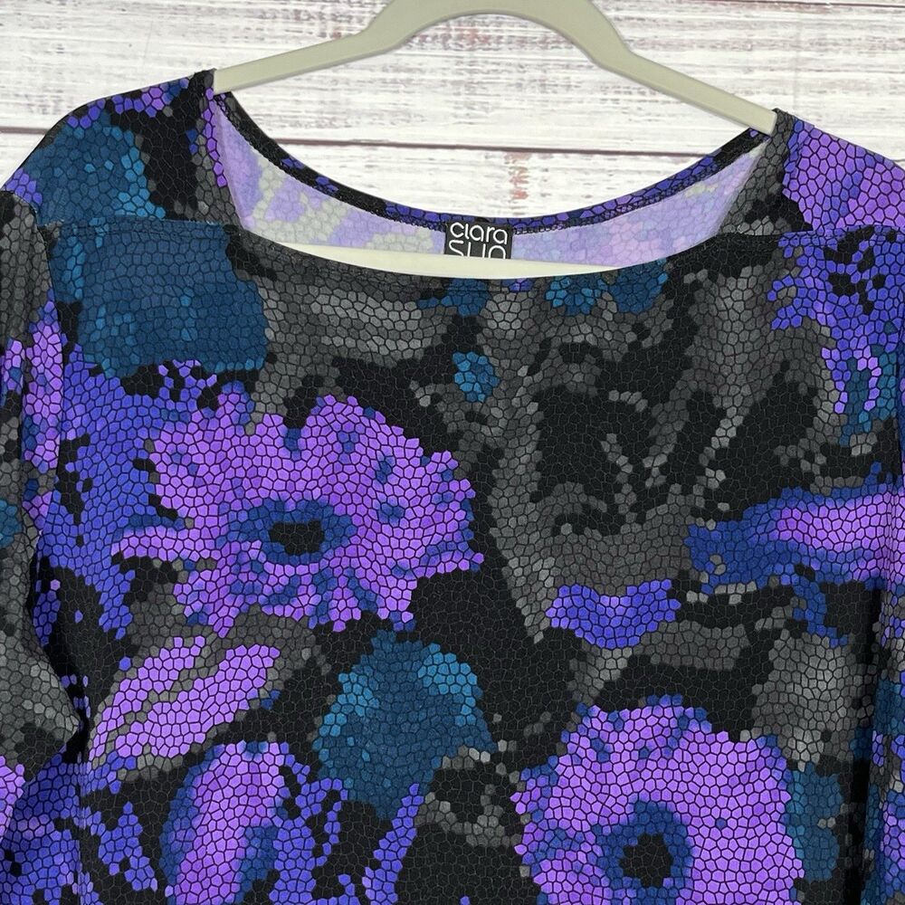 Clara Sun Woo Tunic Top Womens XL Oversized Minimalist Stretch Floral Geometric